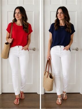 entro. 2 Short Sleeve Scoop Neck Tops. Red and Blue Size Small.